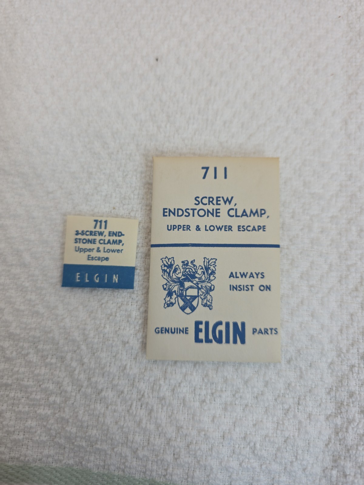 Genuine Elgin 3 Screw, Endstone Clamp Upper & Lower Escape #711 NOS