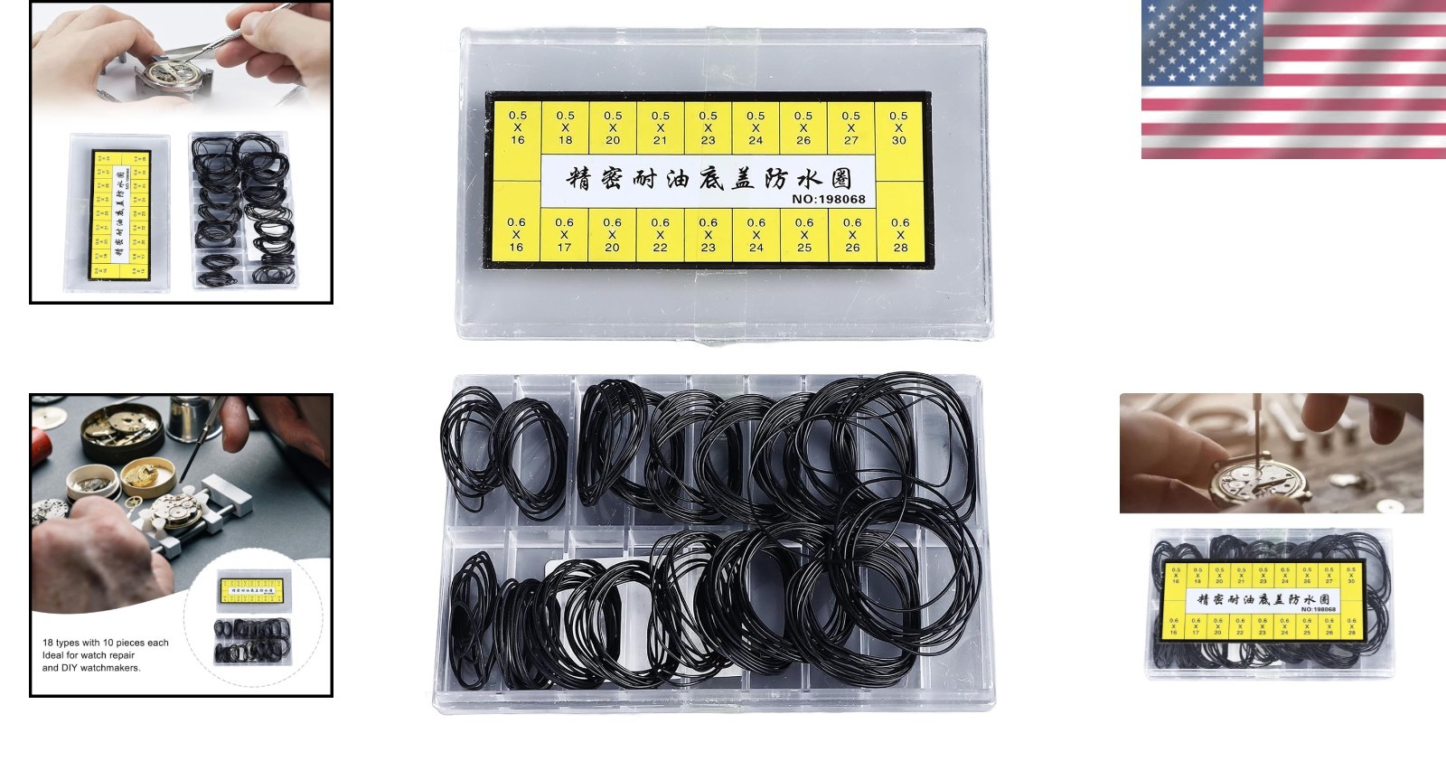 Watch Gasket Set 180 pcs 0.5-0.6mm Rubber O Rings Watch Repair Seals