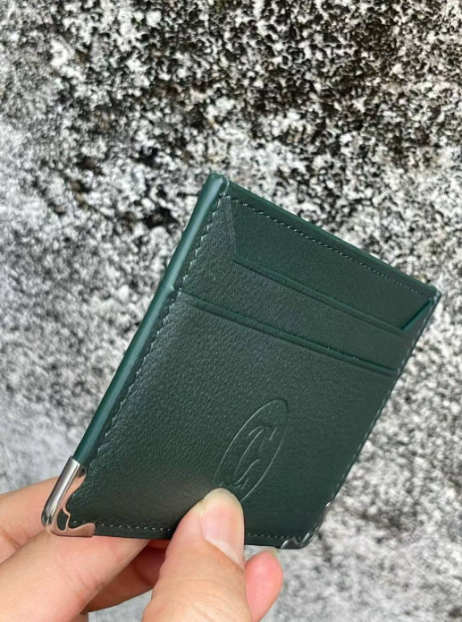 Cartier Must de Cartier Green Leather Double Card Holder Wallet NIB New Box