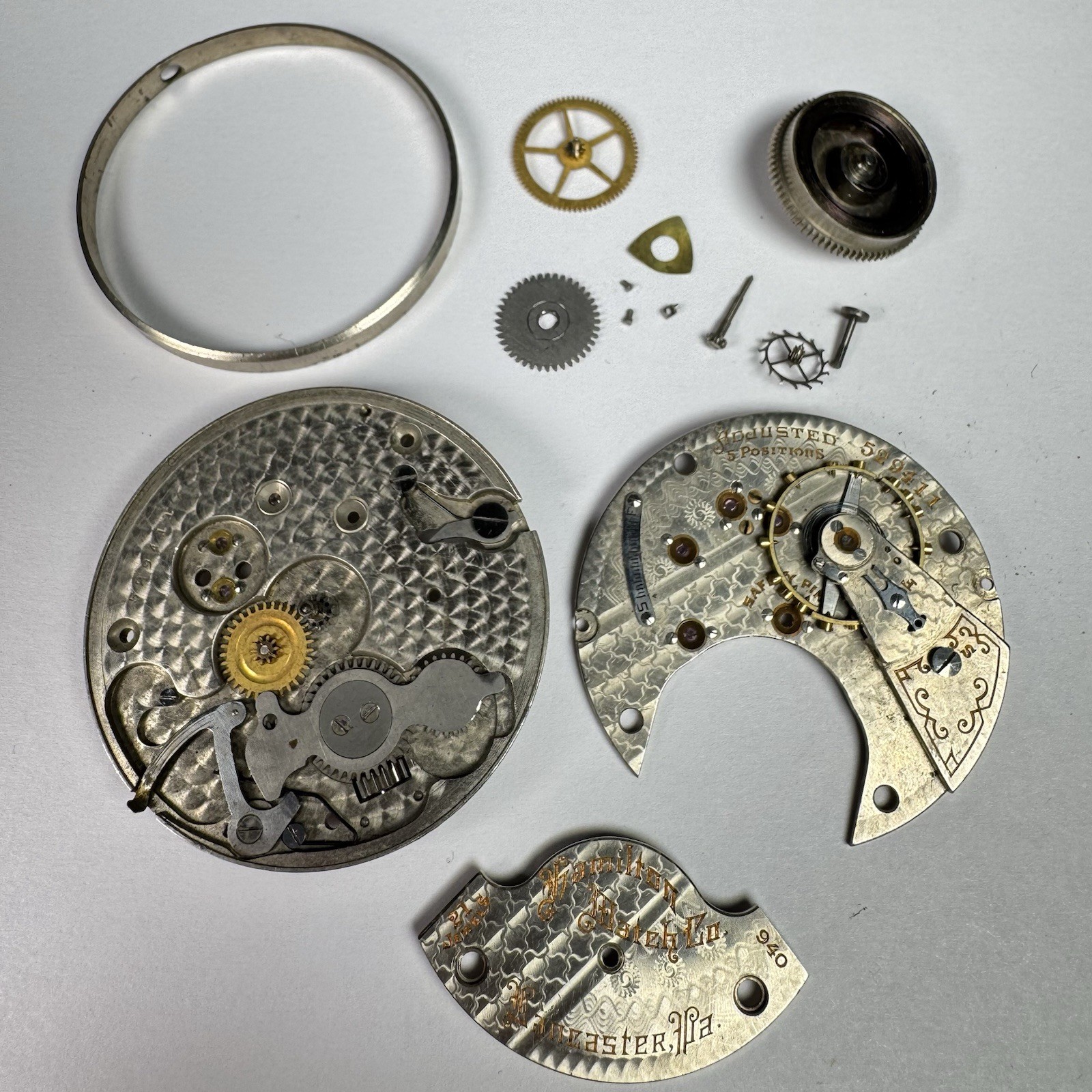 Hamilton Grade 940 18s 21J Pocket Watch Movement For Parts