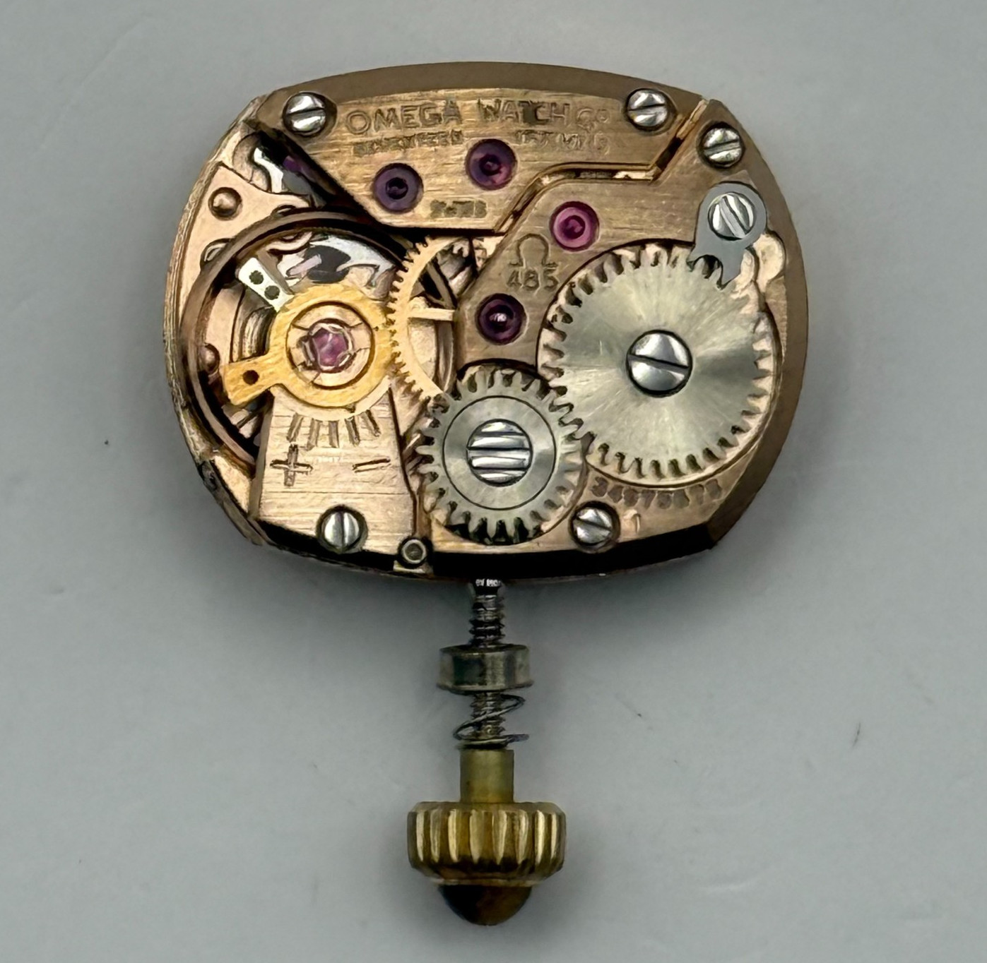 Omega 485 Watch Movement Cabochon Tiger’s Eye Crown Ladies Swiss Parts 15.5mm