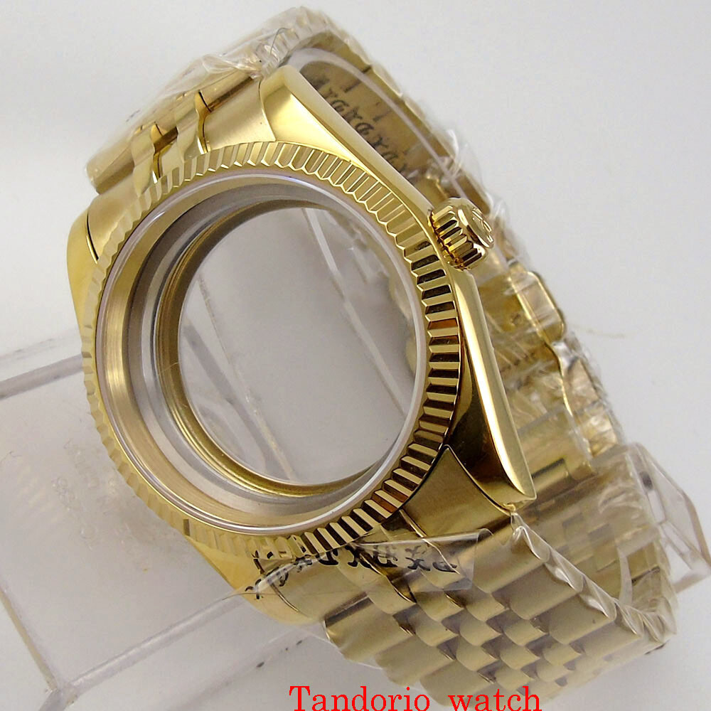 36mm Men Watch Case Gold Coated Fit MIYOTA 8215 ETA 2836 Automatic Movement