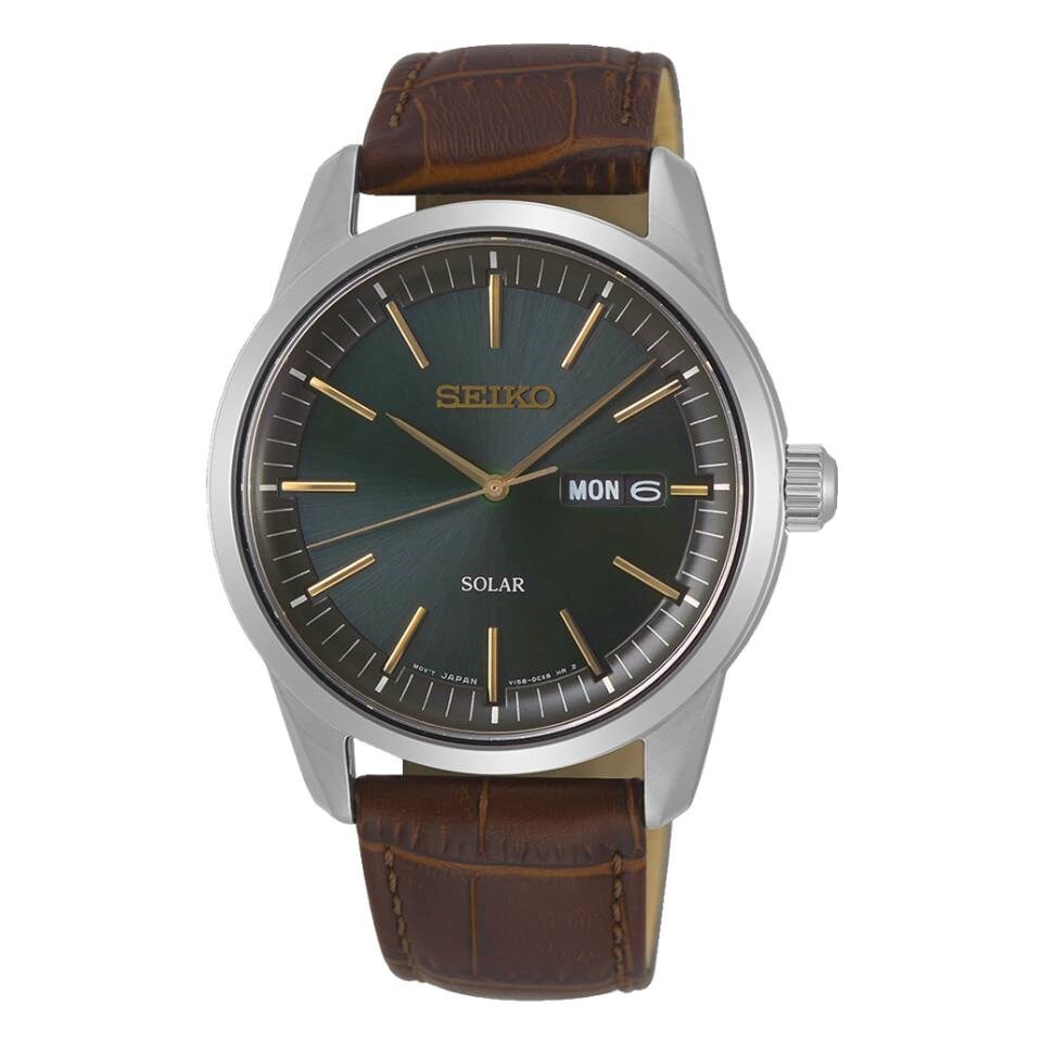 Seiko 20mm Brown Croc Leather Strap with stainless steel Butterfly Deployment