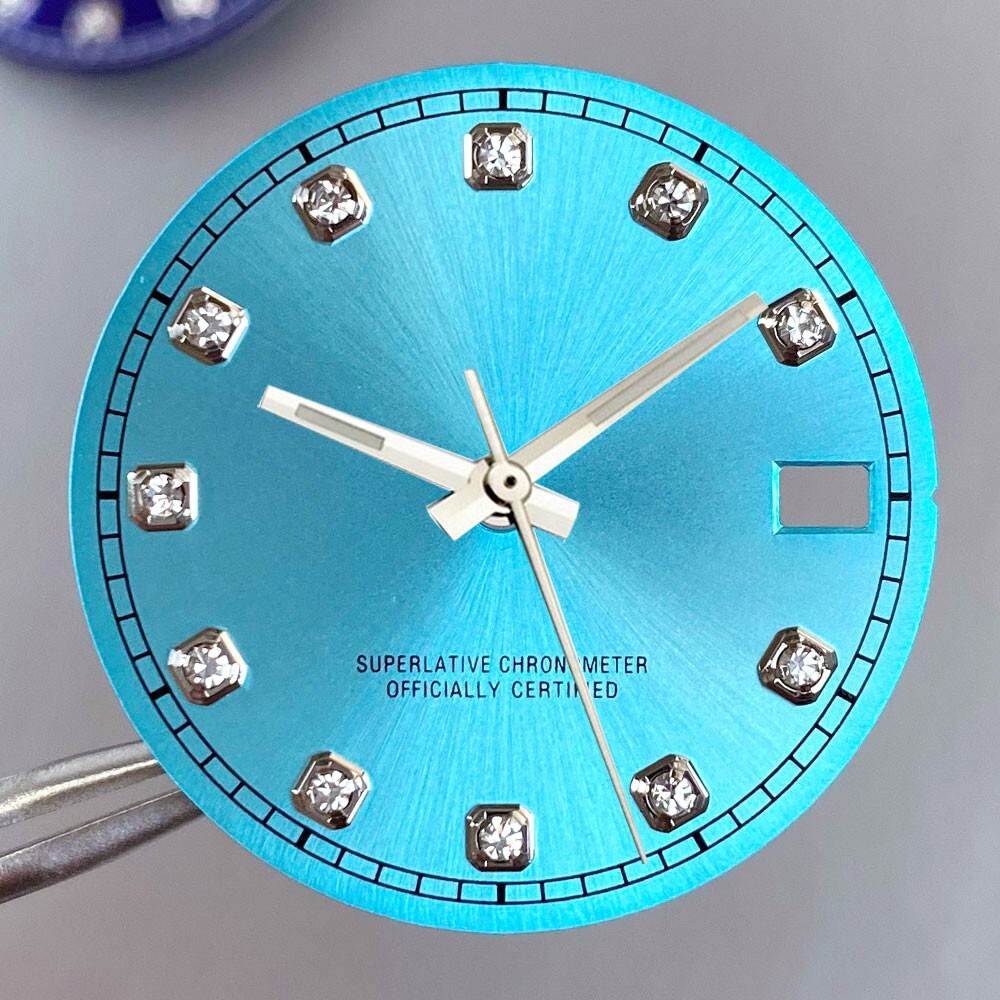 28.5mm Mod Sterile Watch Dial Fit NH35 Sunburst Blue Green Silver Diamond Index