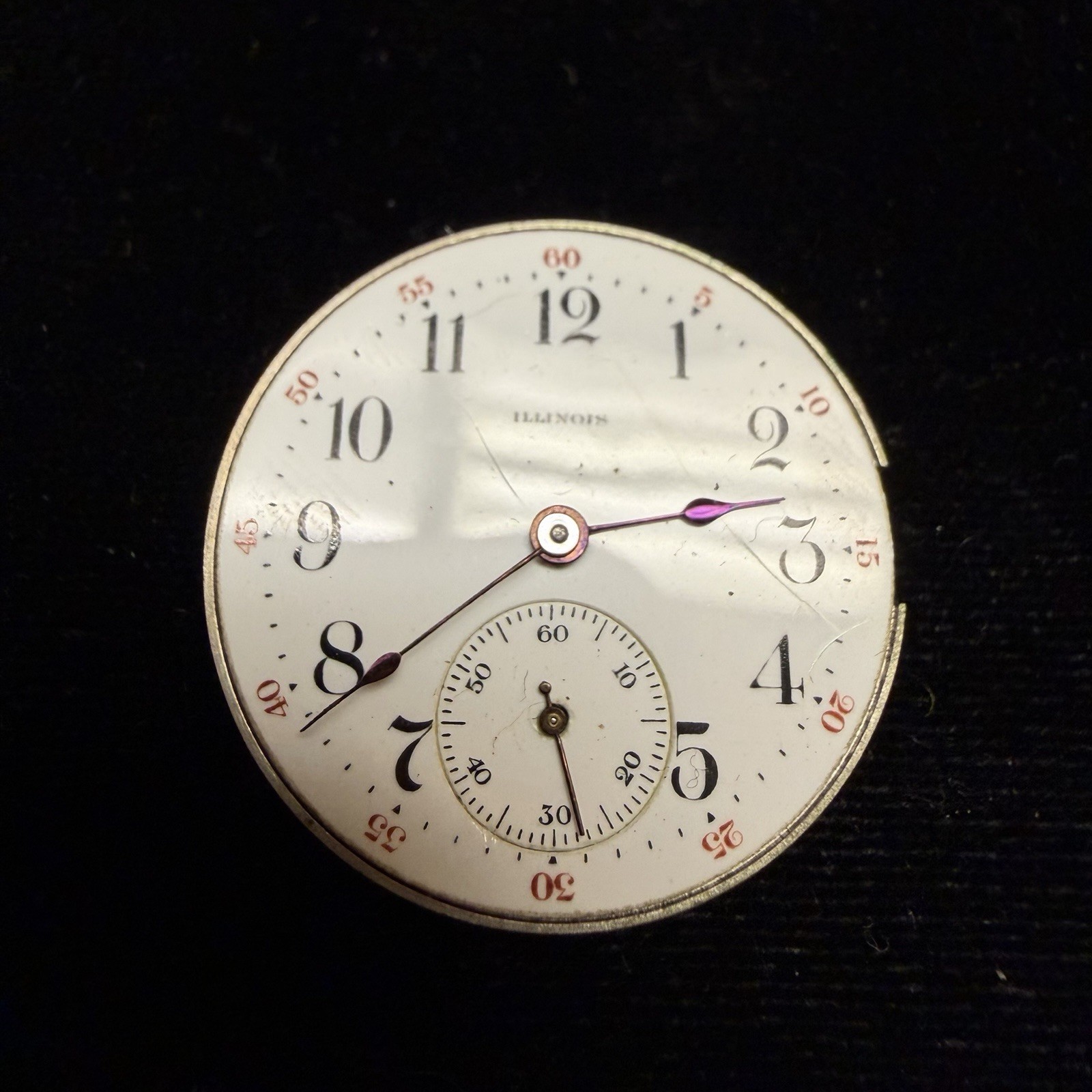 1910 ILLINOIS 0s 17J GRADE 57 POCKET WATCH MOVEMENT & DIAL For Parts Or Repair