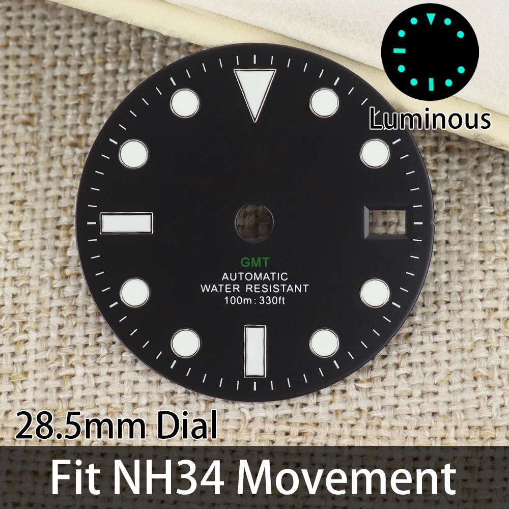 28.5mm Oyster Watch Dials Marine Style C3 Green Luminous for Seiko NH34 Movement
