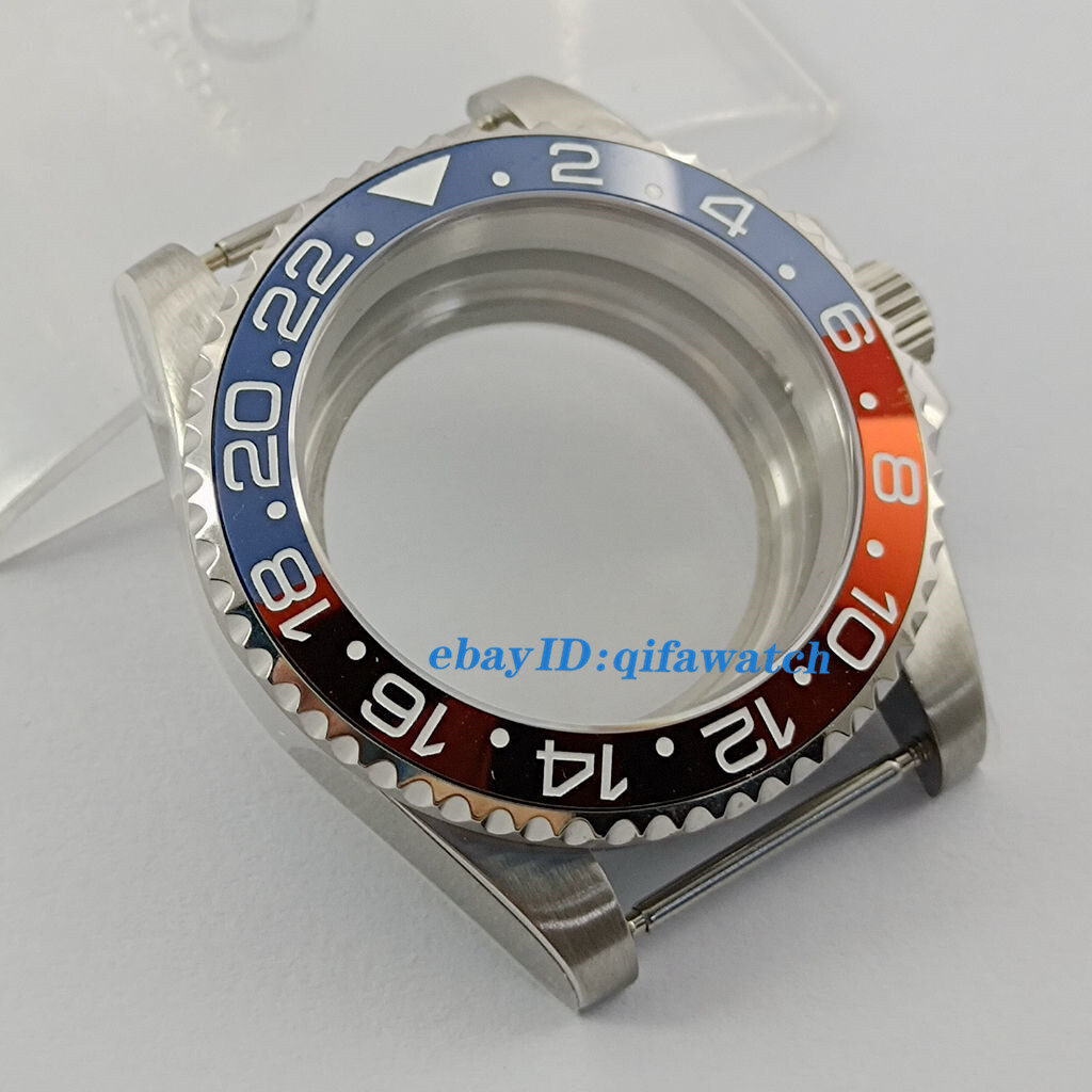 40mm Sapphire glass Watch Case red blue GMT Ceramics Bezel Fit NH34 NH35 NH36