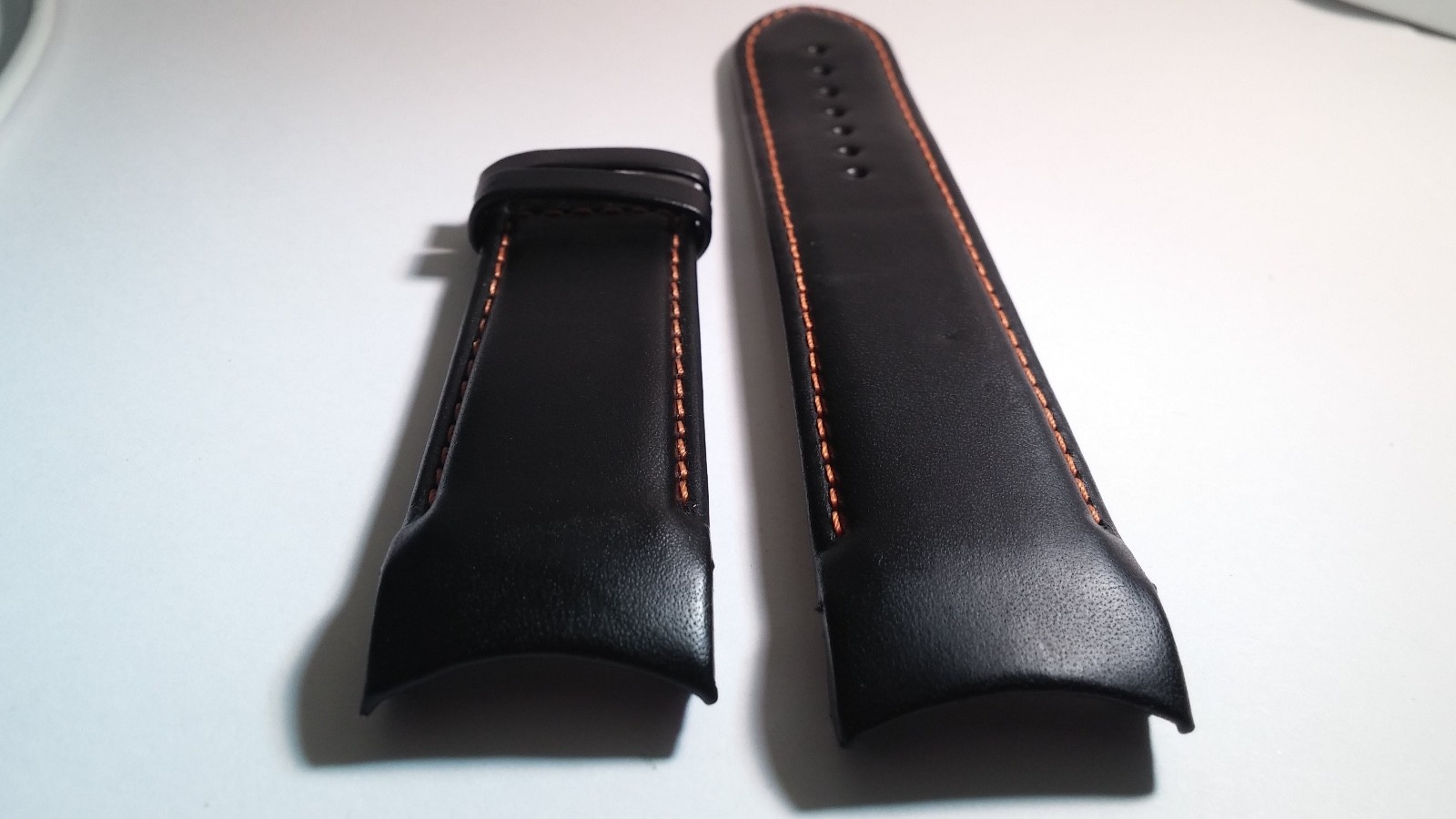 Tissot band/strap Black leather with orange stitch, curved ends, Genuine 24/22mm