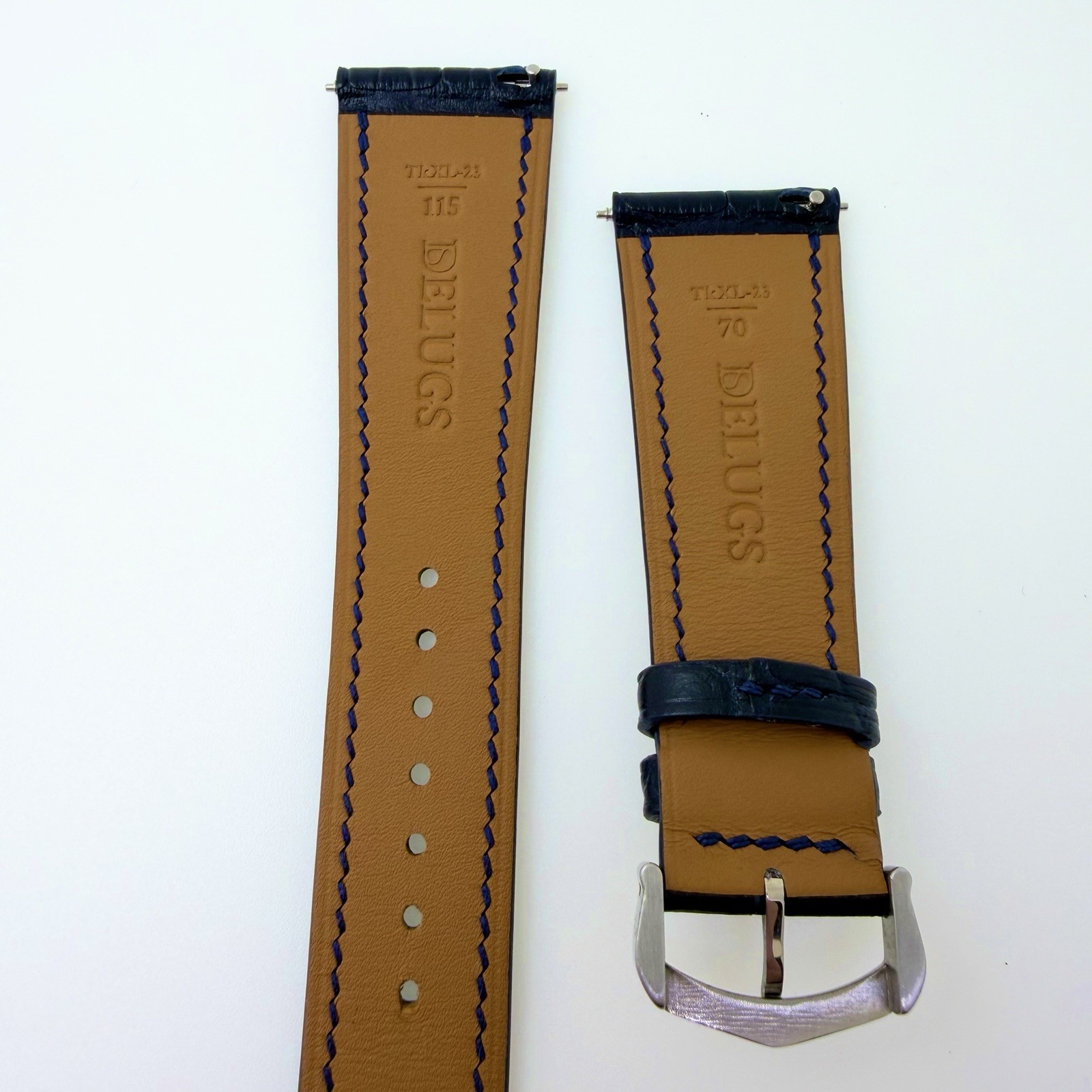 New Navy Blue Delugs Leather Alligator Strap 23mm Medium 115/70mm $260 Cartier