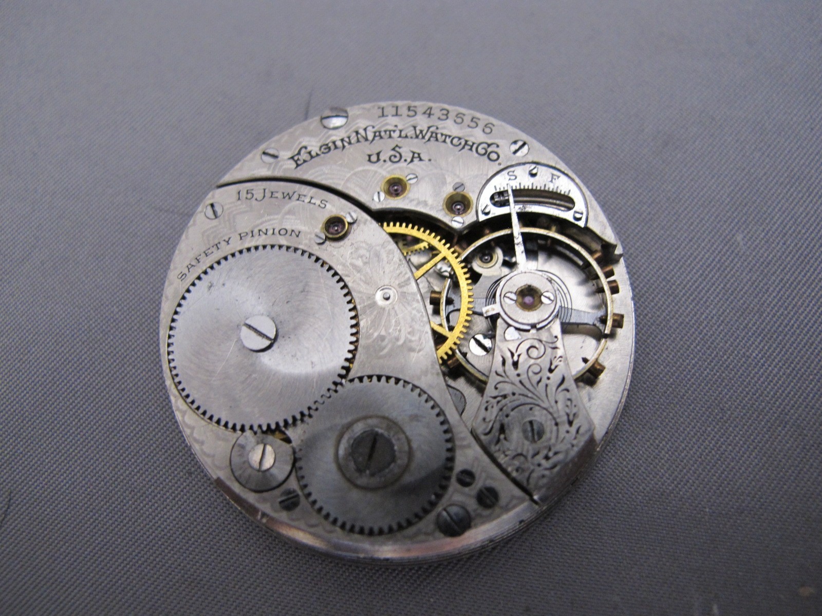 ELGIN Grade 315 Model 3 12S 15J Pocket Watch Movement-3/4 Plate-1905 #11543656