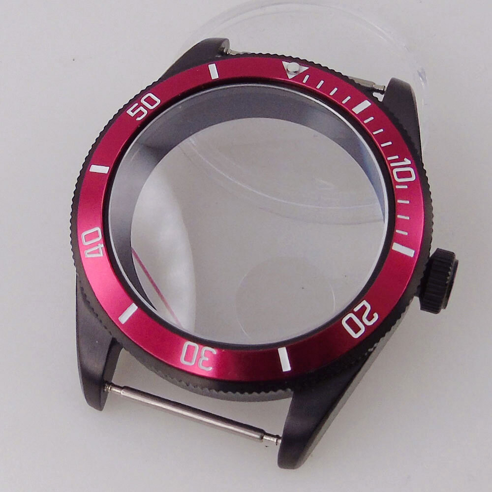 39mm Black PVD Sterile Men Watch Case Domed Sapphire Glass Fit Auto NH35A PT5000
