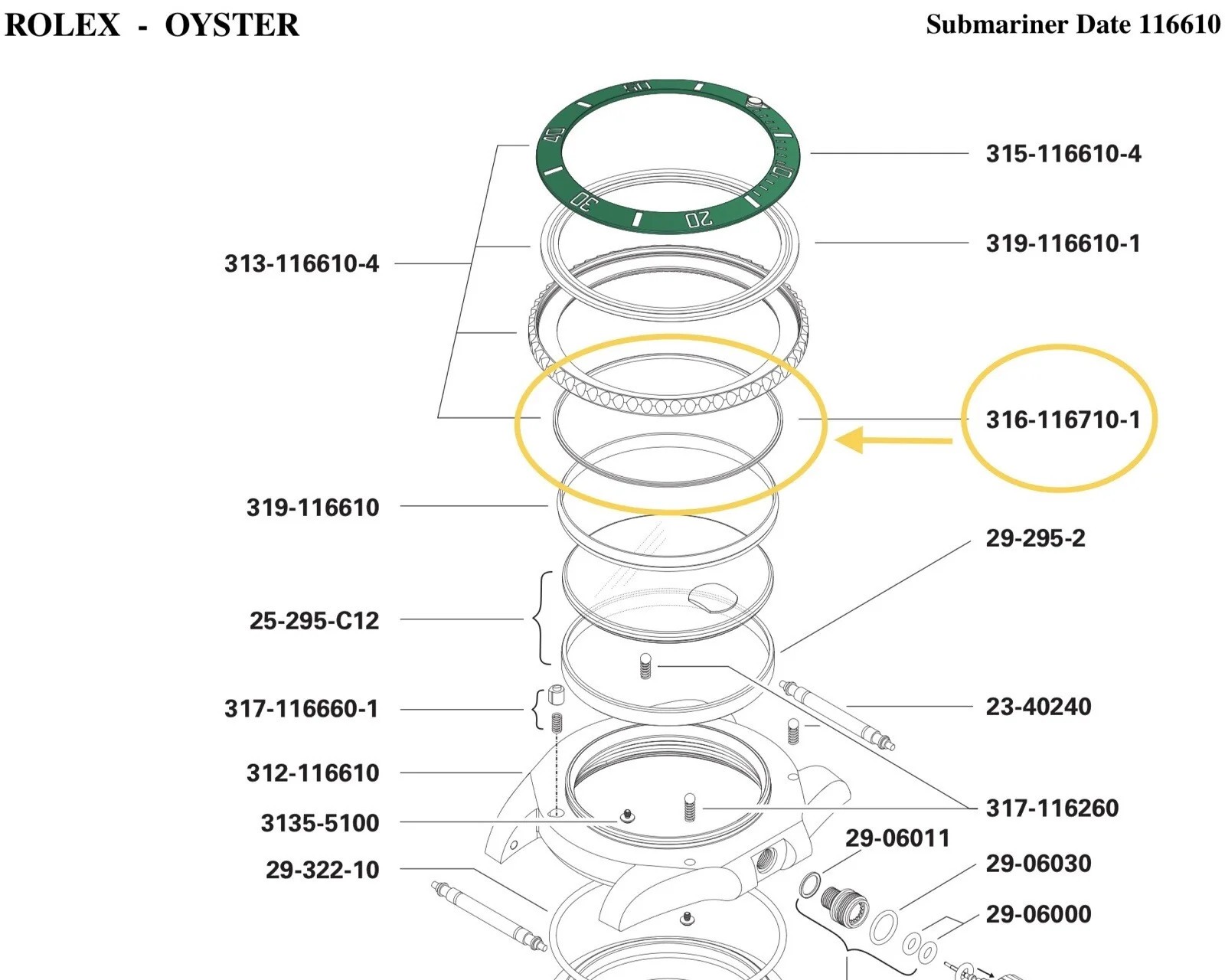 NEW Rolex 316-116710-1 Bezel Gasket Genuine GMT Submariner 116610 114060 x1 pc