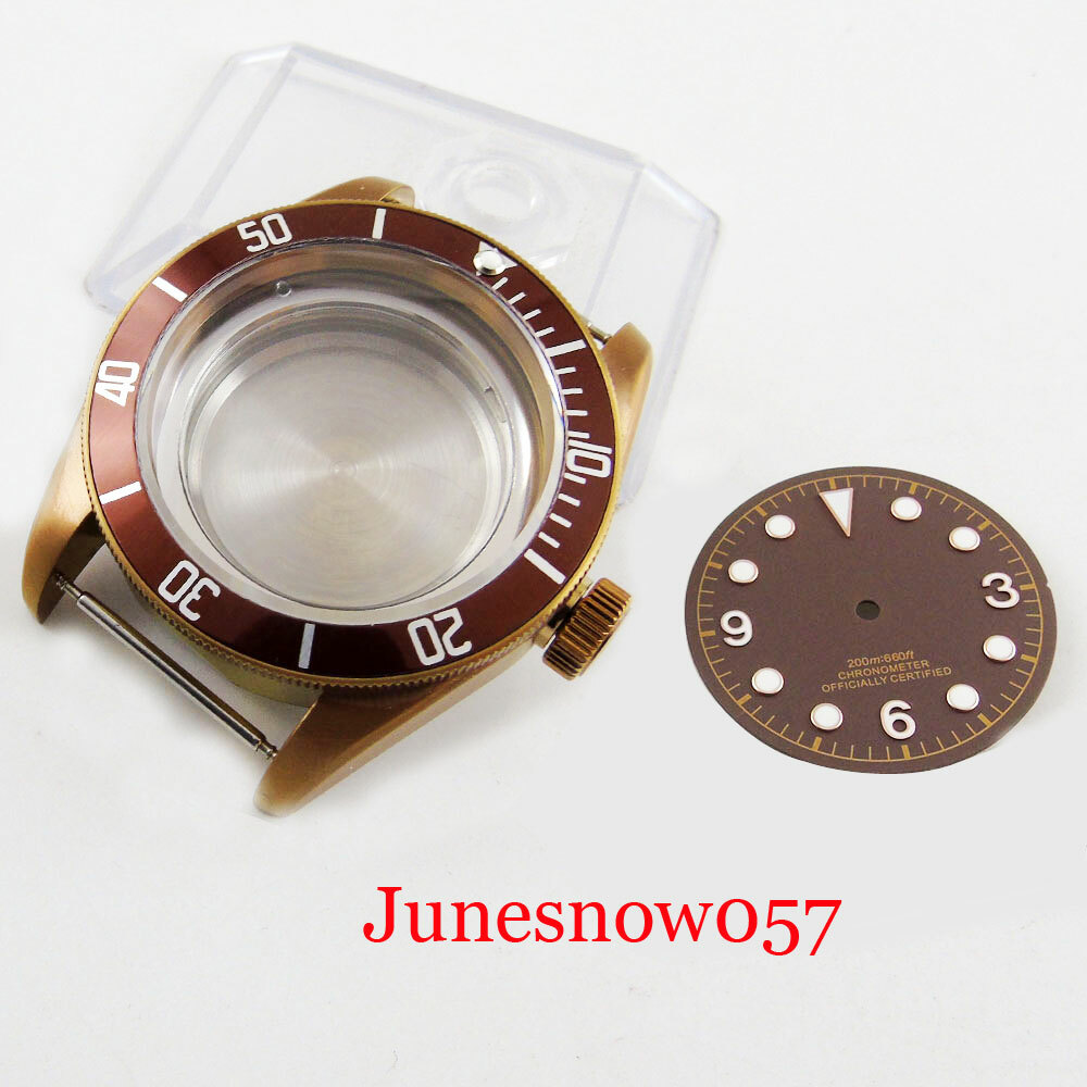 Fit ETA 2836 MIYOTA 8215 41mm Sapphire Glass Bronzed Watch Case Coffee Dial