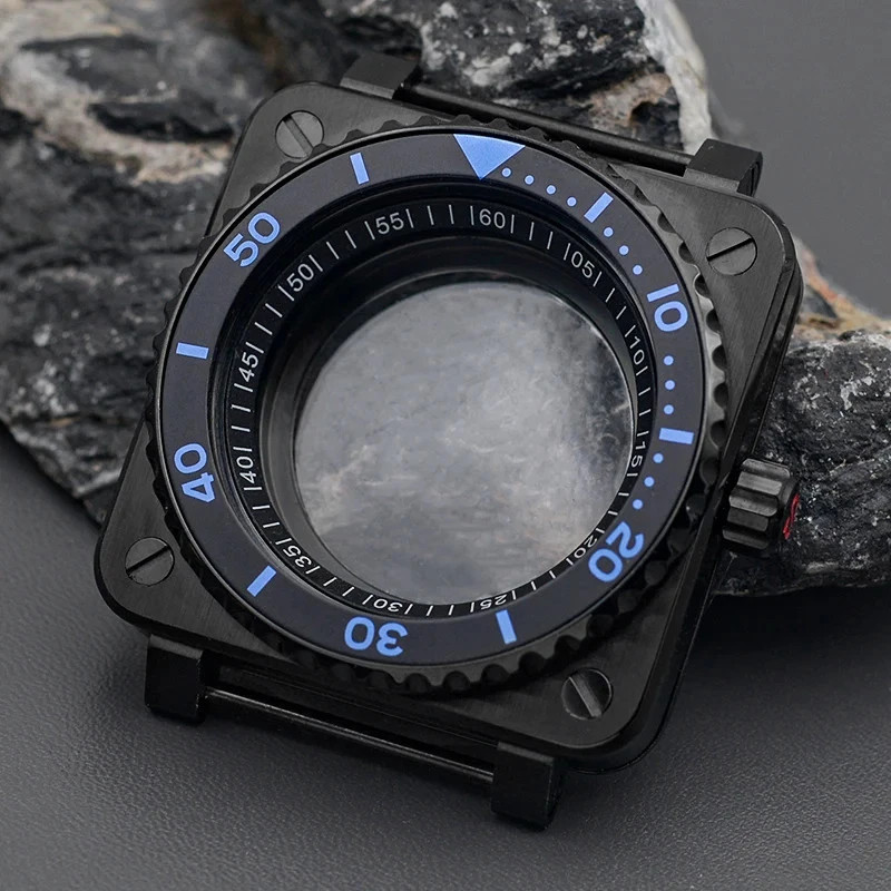 Steel Watch Case for NH35 NH36 NH34 Black Square Sapphire Glass Mod Parts New