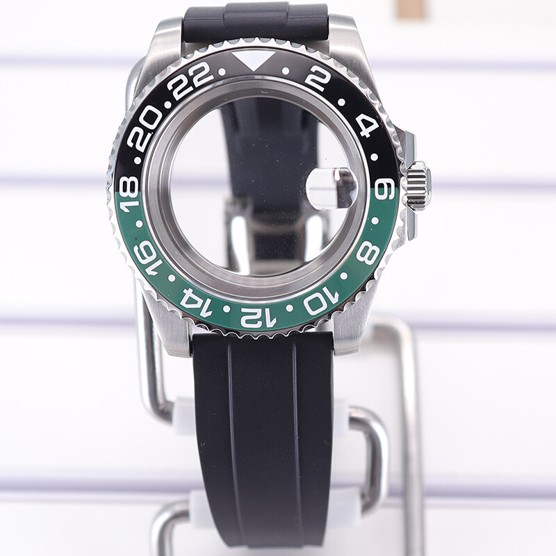 40mm Watch Case+Rubber Strap GMT one-way 120 turn Ceramic Bezel For Nh35 nh36/38