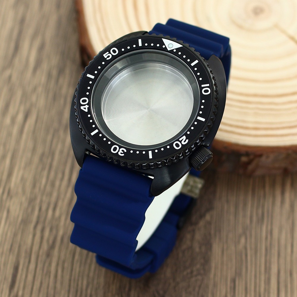 45mm Steel Watch Case+Blue Strap Modify Turtle Mod Sapphire For NH35 34 NH36 38
