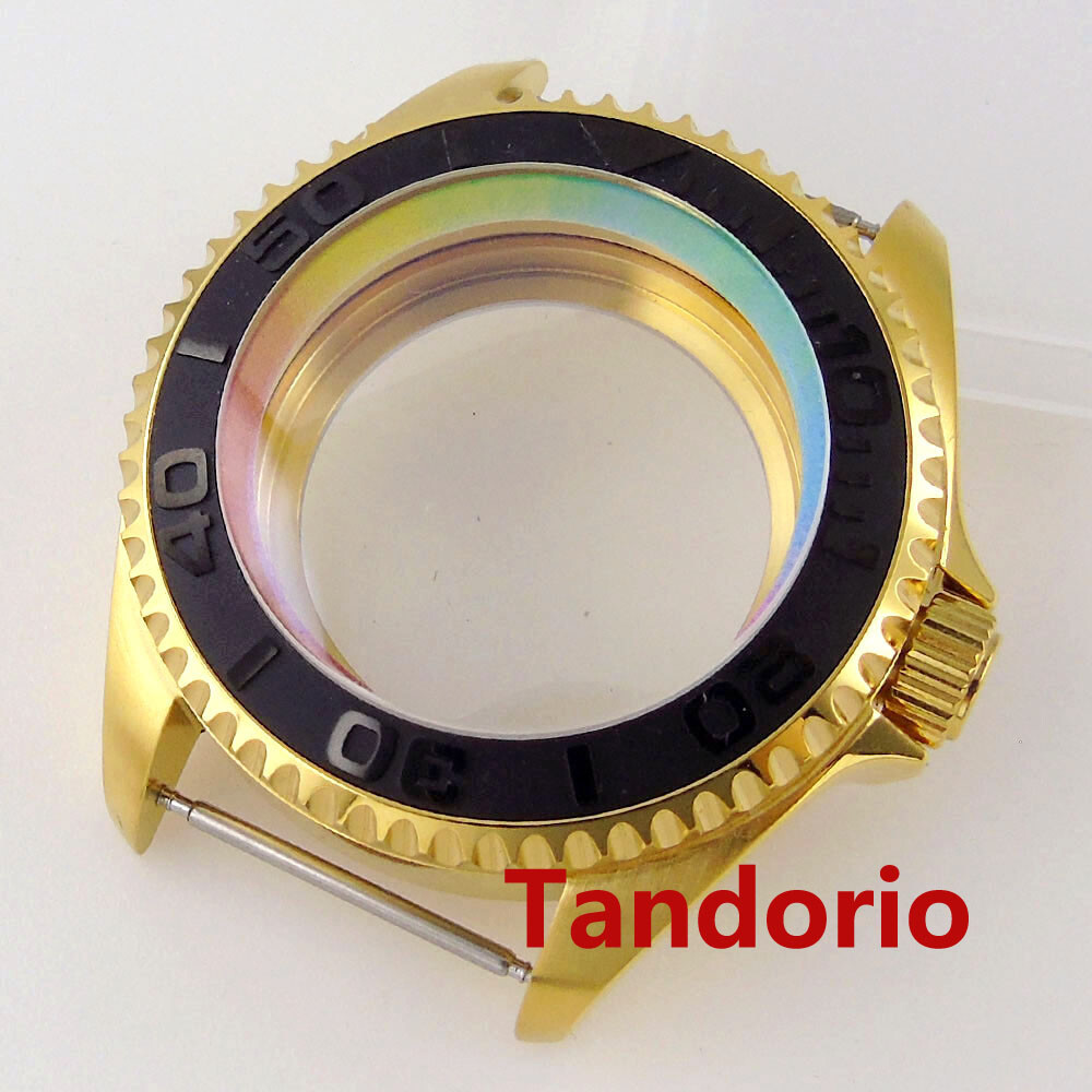 42mm Yellow Gold Watch Case Sapphire Glass Fit NH35 NH36 Glass Back Watch Parts
