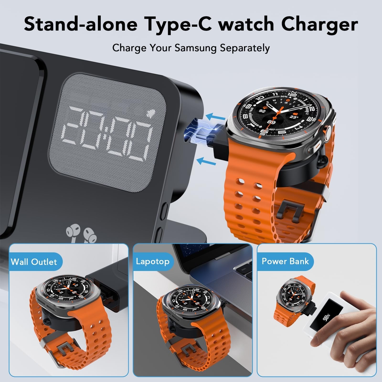 4 in 1 Wireless Charger with Alarm Clock Compatible for Galaxy Watch 8/7/Ultr…