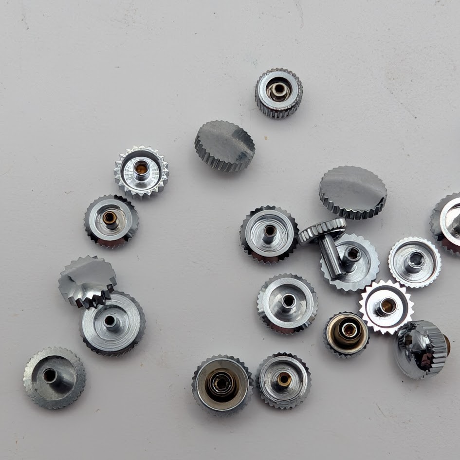 NOS Watch Crowns Lot of 25 Silver Tone Mixed Sizes Parts Repair