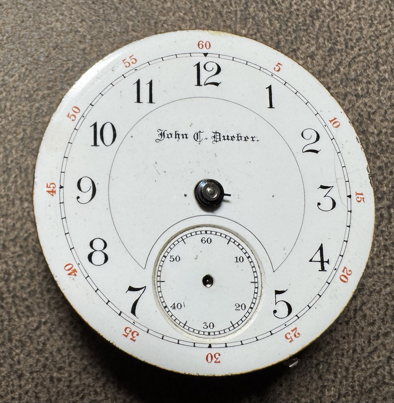 1890 HAMPDEN JOHN DUEBER 18S 17J ADJUSTED RR GRADE POCKET WATCH MOVEMENT & DIAL