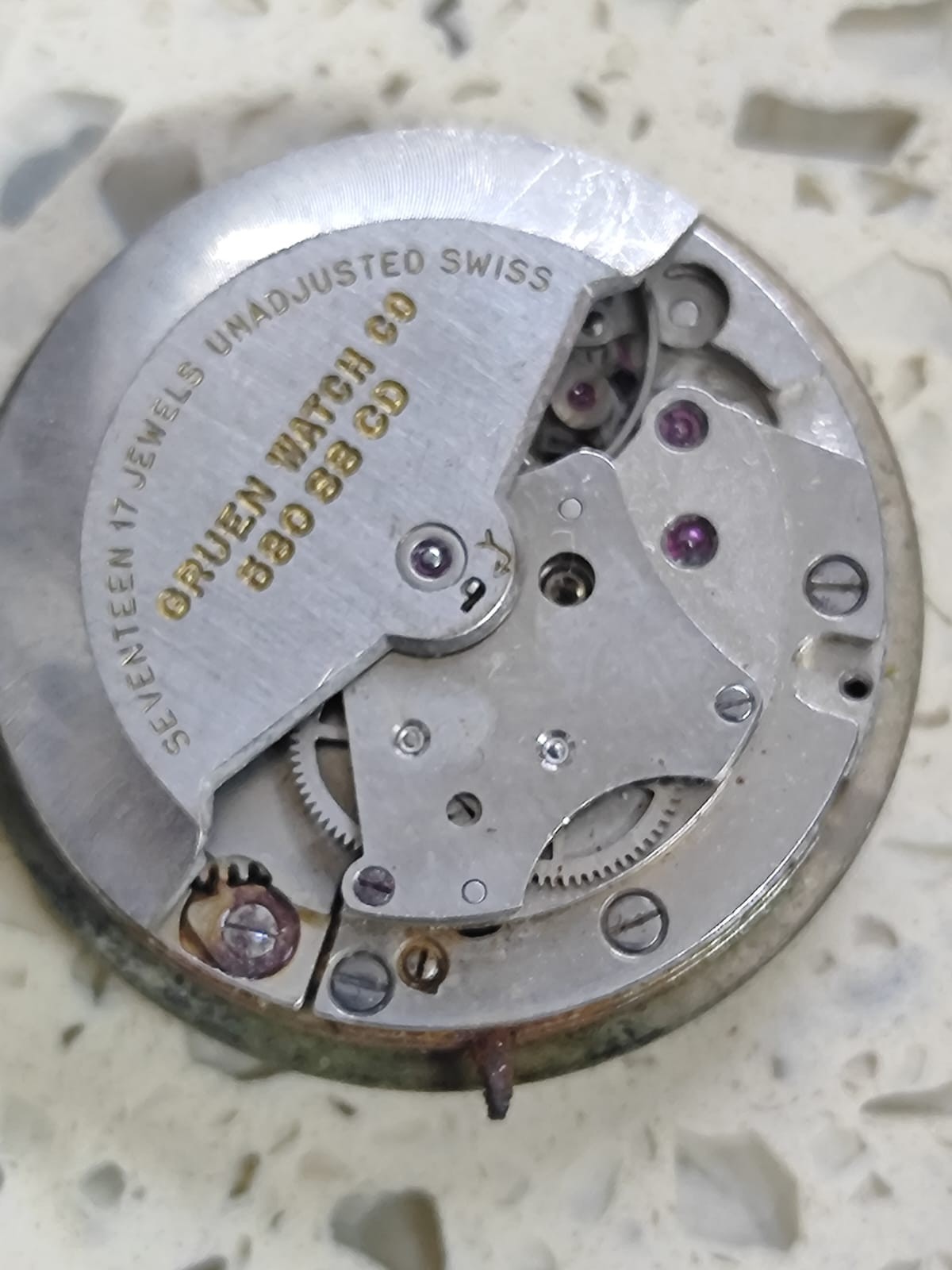 GRUEN Cal F 4009 Movement with Dial Not Working for parts Felsa F 4009 Y
