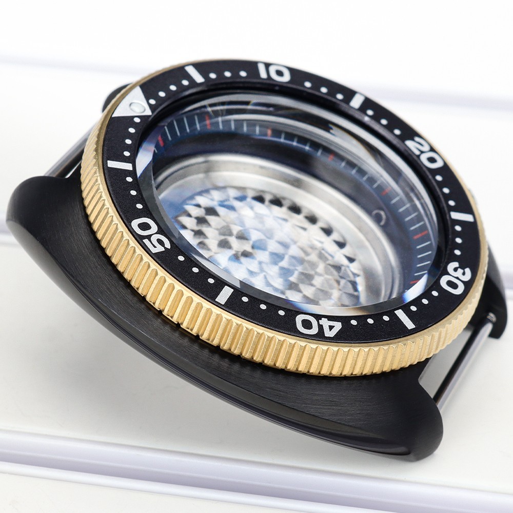 Sapphire 44mm Black Gold Watch Case Modify Willard 6105 Mod For Seiko NH35 36 38