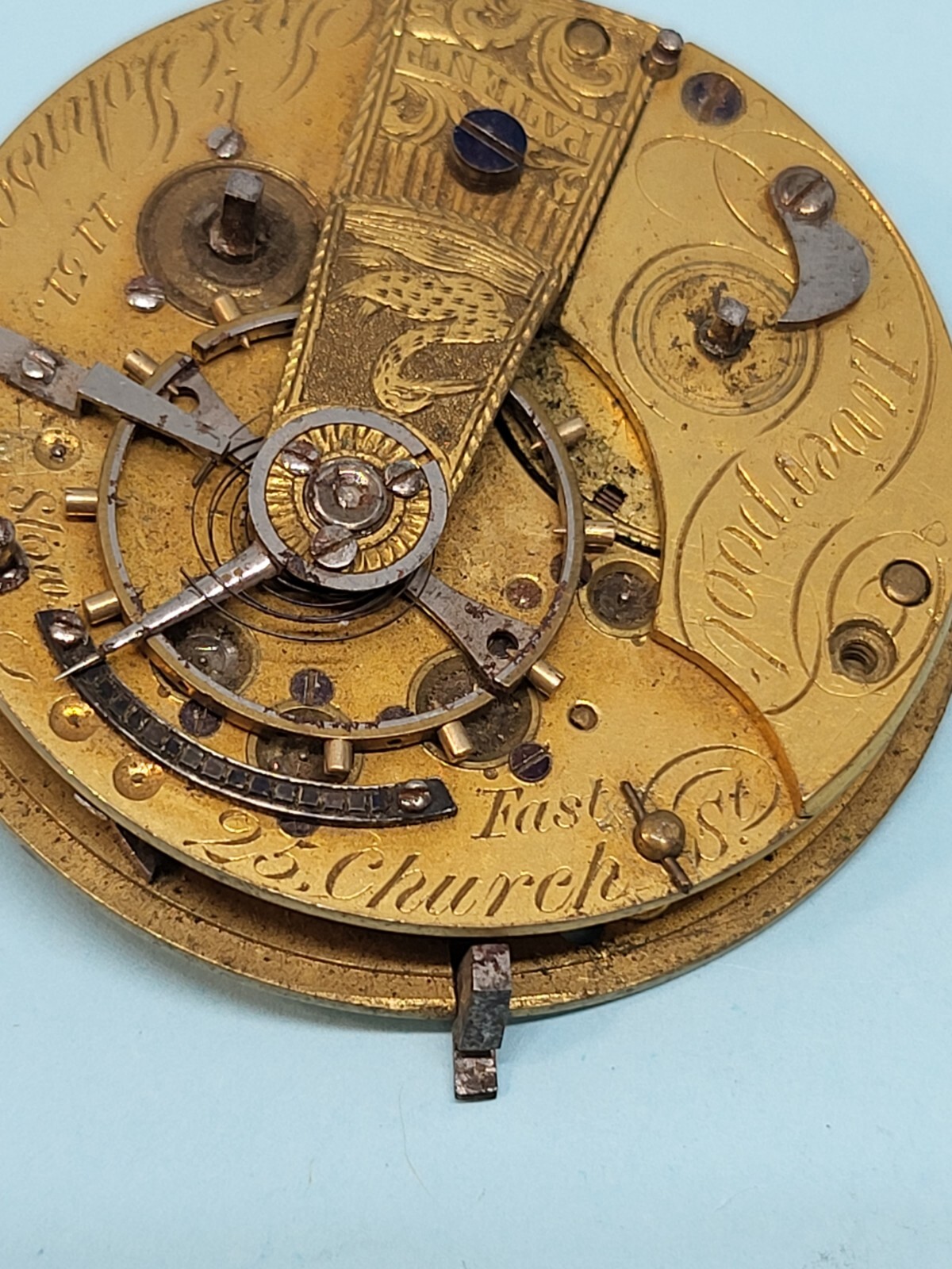 Joseph H Johnson Fusee Pocket Watch Movement 25 Church St. 42.2mm