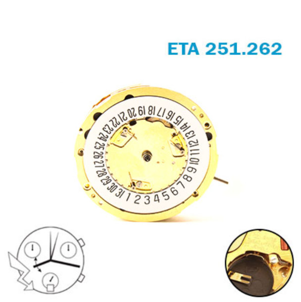 ETA 251.262 GUCCI-Swiss Quartz Movement-Chronograph-White Date Disk At 6-7Jewels