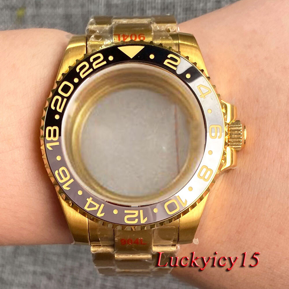 40MM Watch Parts Sapphire Glass Watch Case Golden Bracelet Fit NH35 NH36 ETA2824
