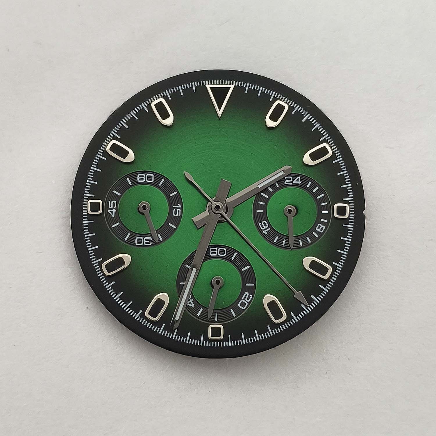 29.5mm Gradient color Watch Dial + Hands Green Luminous For VK63 Movement