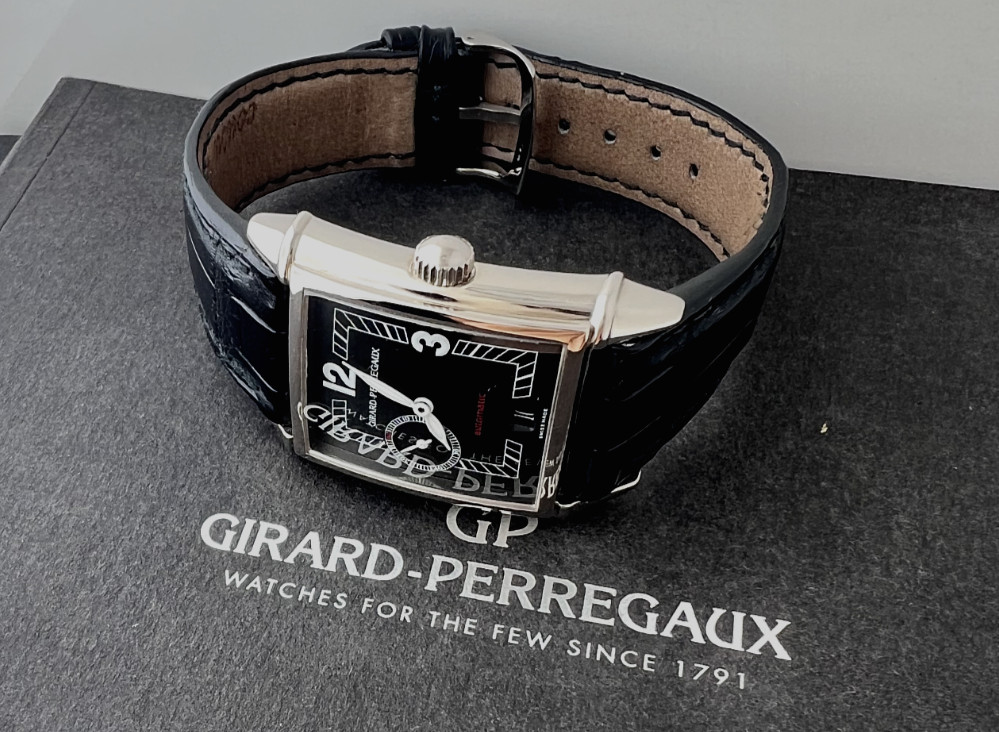 Girard Perregaux Watch 1945 Vintage 18k White Gold Ref 2596 Black Dial Art Deco