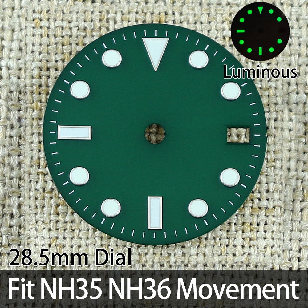 GMT Style Ø 28.5mm Aviator Watch Dials C3 Green Luminous For Seiko NH35 Movement
