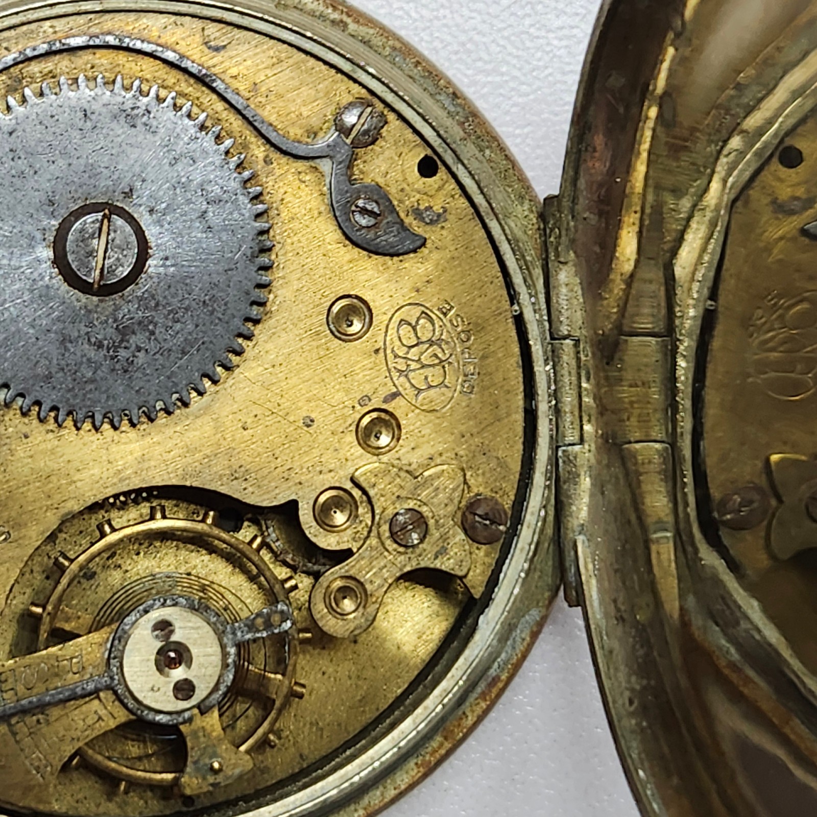 FHF Swiss Made Pocket Watch Movement & Case Pin-Set For Parts Repair