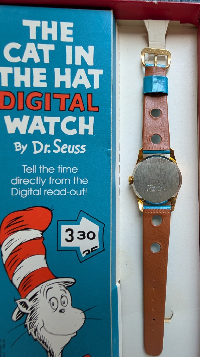 NIB Dr Seuss Cat-in-the-Hat digital character Watch 1974 Swiss #602 collectible