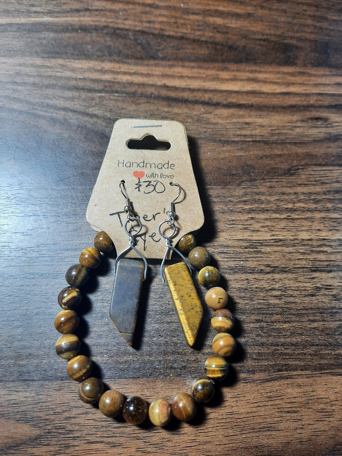 Tiger’s Eye Crystal handmade S925 earrings and bracelet set