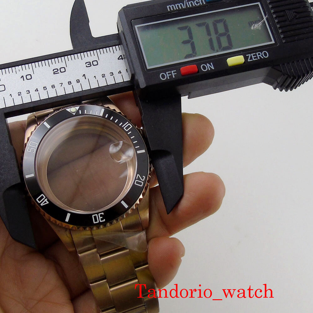 38mm Rose Golden Watch Case Sapphire Glass Ceramic Bezel For NH35 NH36 movement