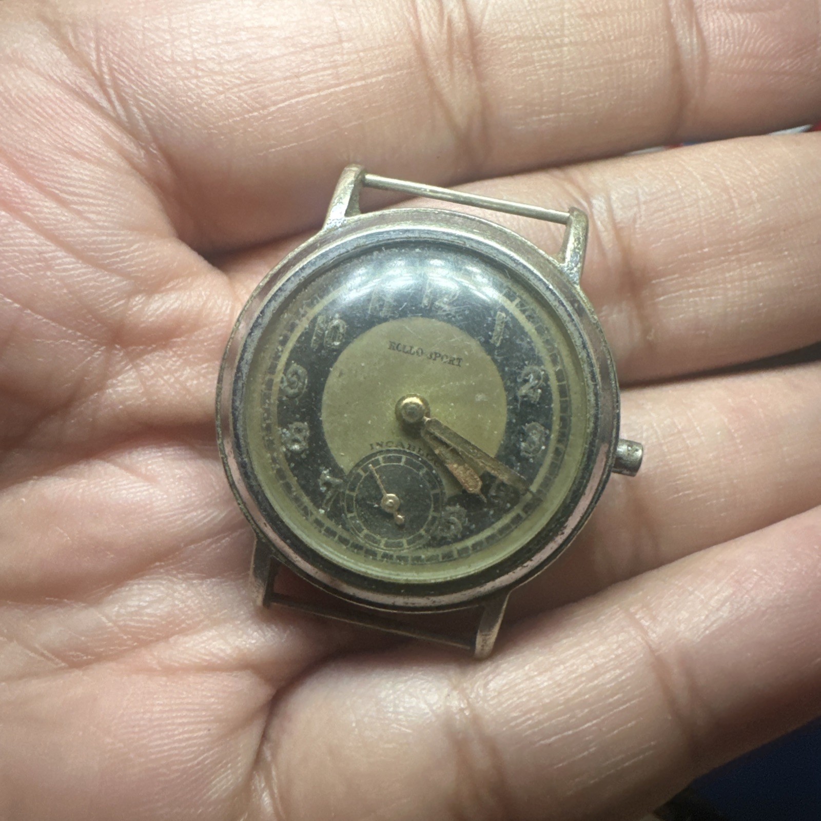 Rare VTG Rollo Sports Swiss 15 Rubis Watch WW2 Era 29mm – Missing Crown Repair