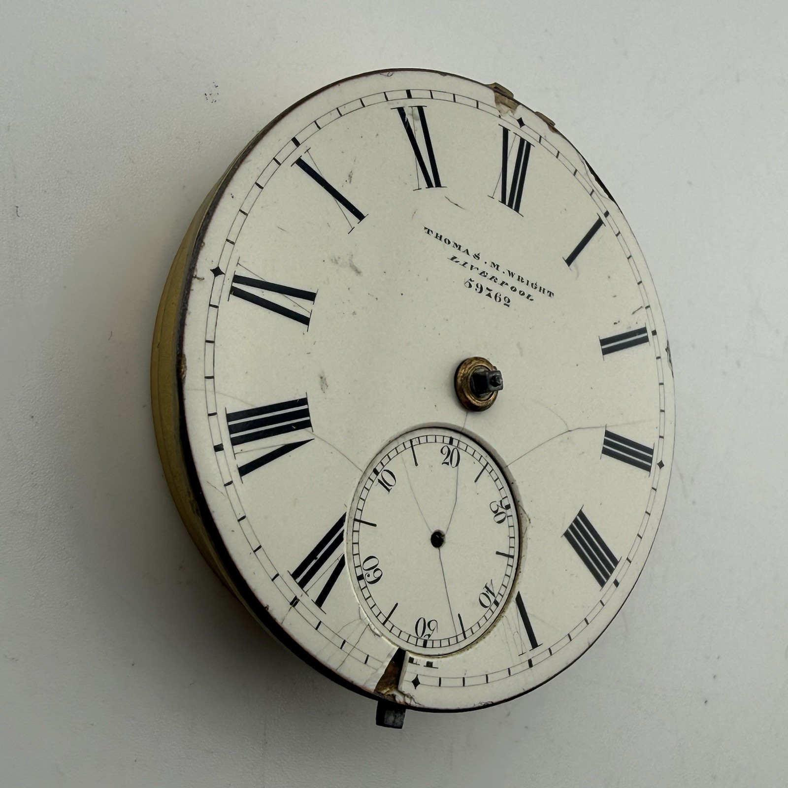Antique THOMAS M WRIGHT Liverpool Fusee Pocket Watch Movement 44.6mm – AS IS