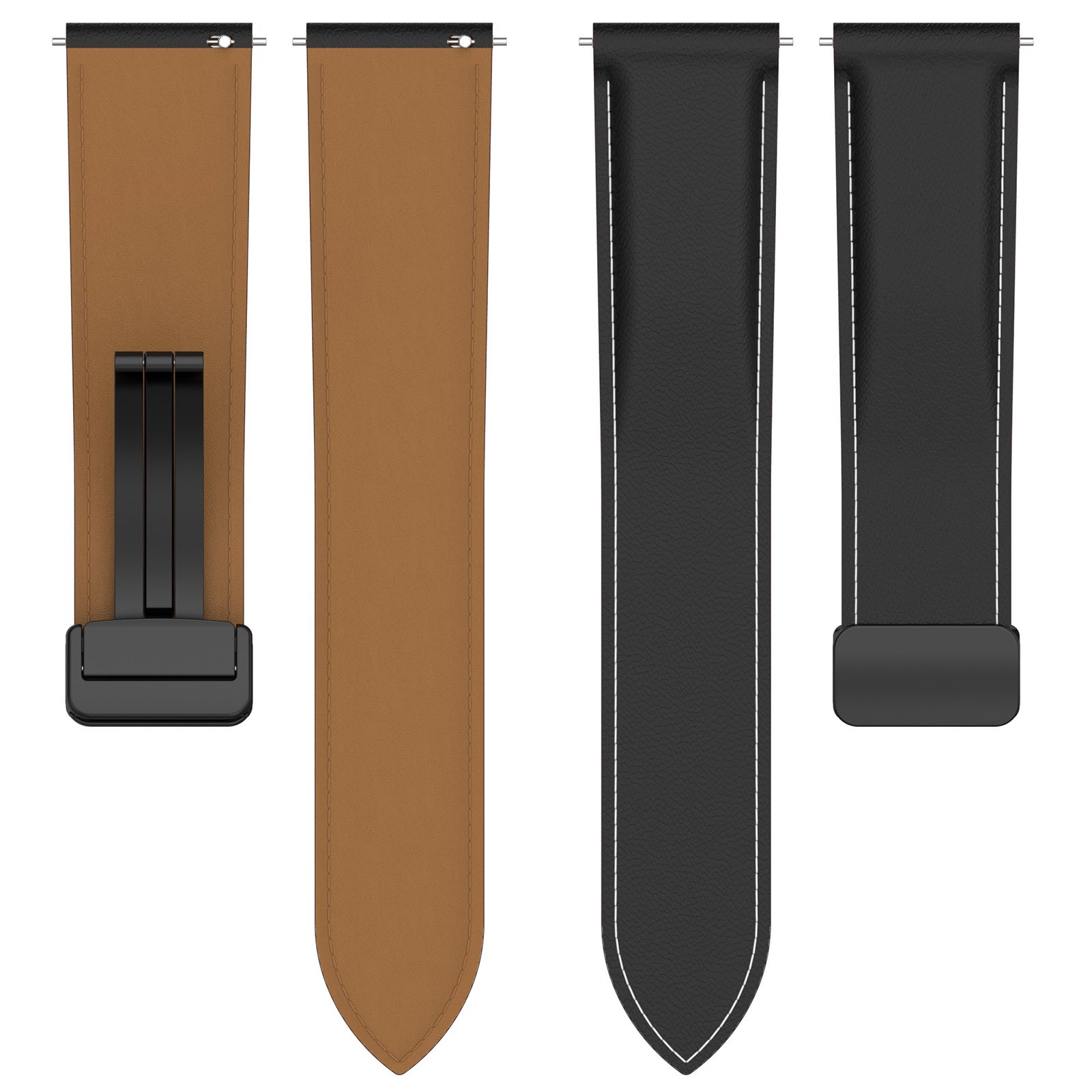 Leather Watch Strap with Folding Buckle for Huawei/Samsung Galaxy/Amazfit Series