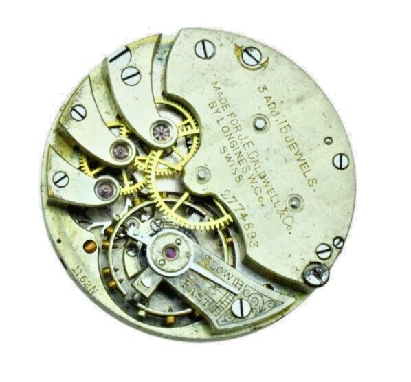 J.E. Caldwell & Co Model 11.62N Swiss Watch Movement 15 J Size 11”’ = 24.5 mm