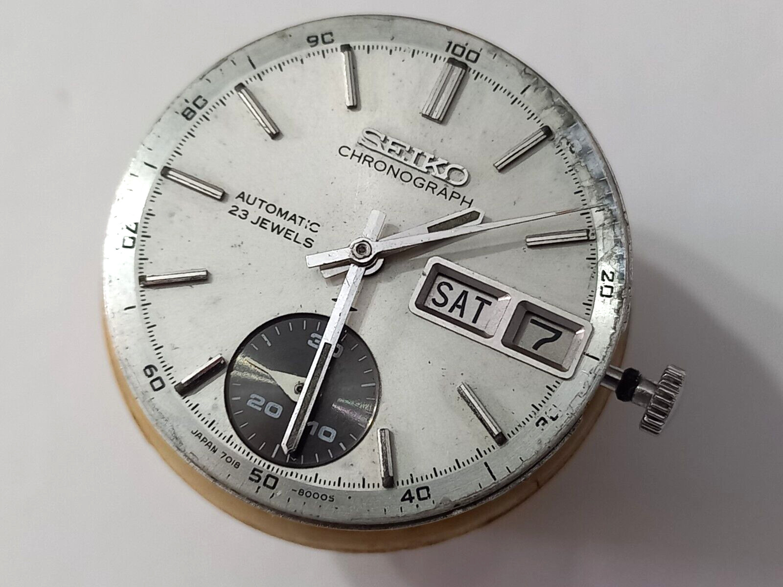 SEIKO 7018-8000 FLYBACK AUTOMATIC DIAL, HANDS & MOVEMENT 4 PARTS OR RESTORATION