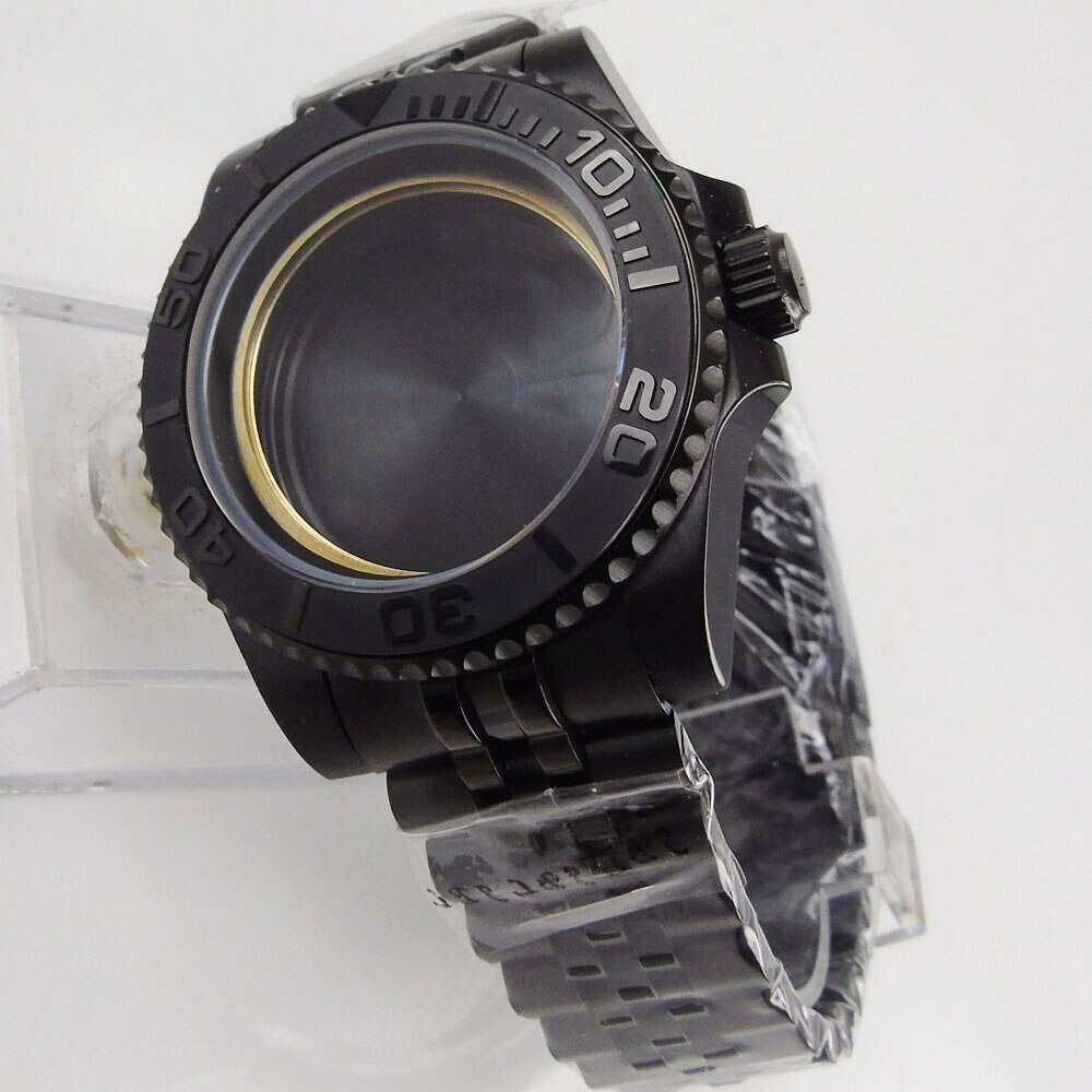 40mm Fit NH34 NH36A NH35A ETA2824 MIYOTA PT5000 Black Steel PVD Watch Case Part