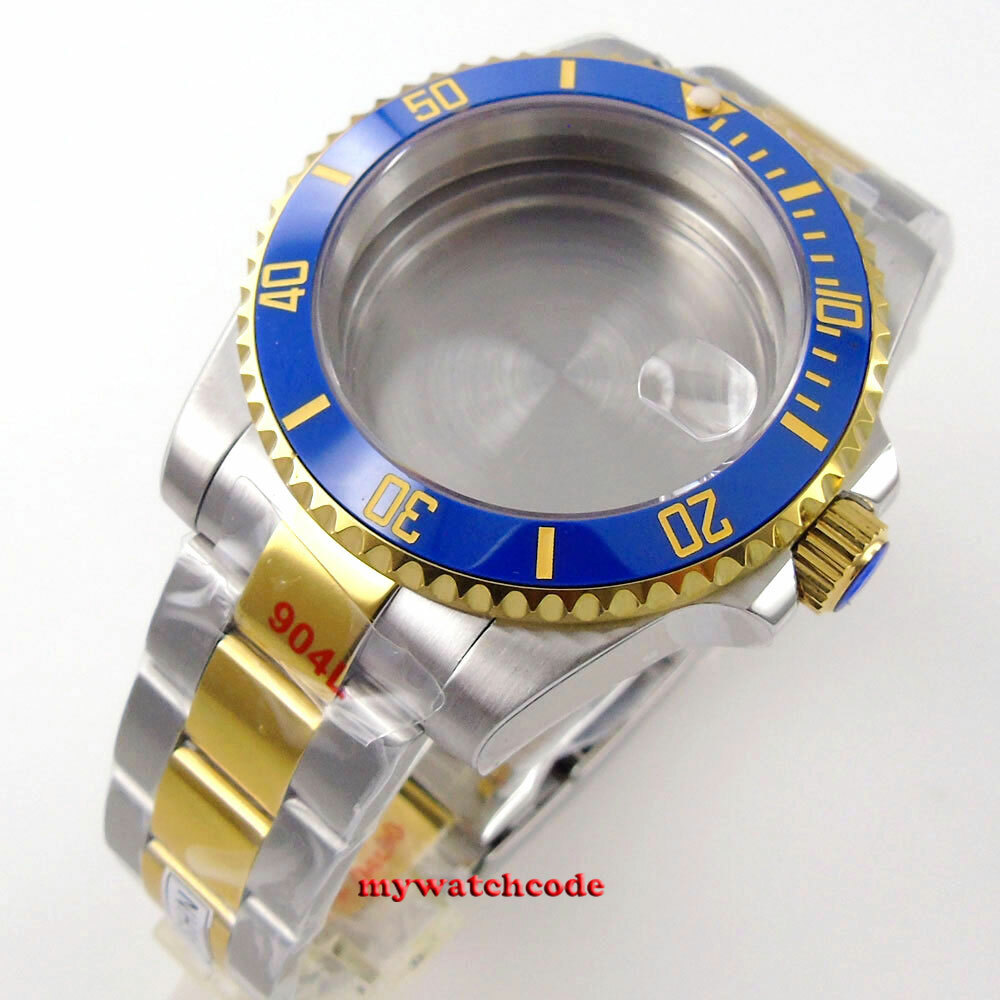40mm Blue Ceramic Sapphire Glass Two Tone Watch Case Fit NH35A NH36A 2824 8215