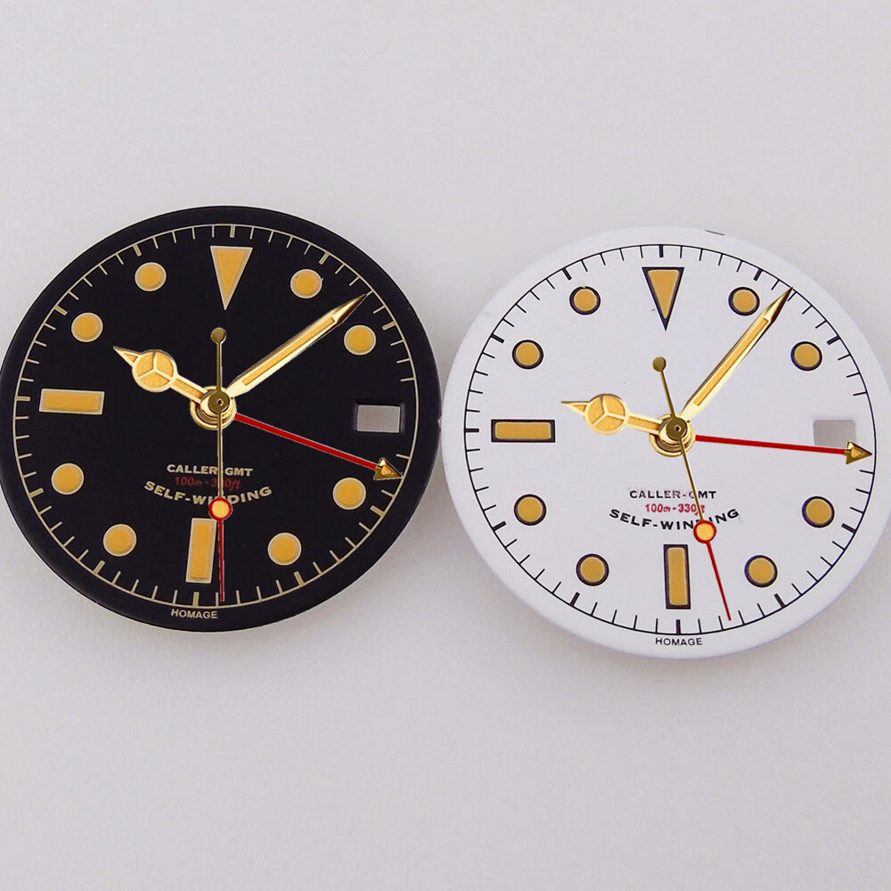 29mm Black White Watch Dial Lume Gold Hand fit NH34A NH34 GMT Accessories Part