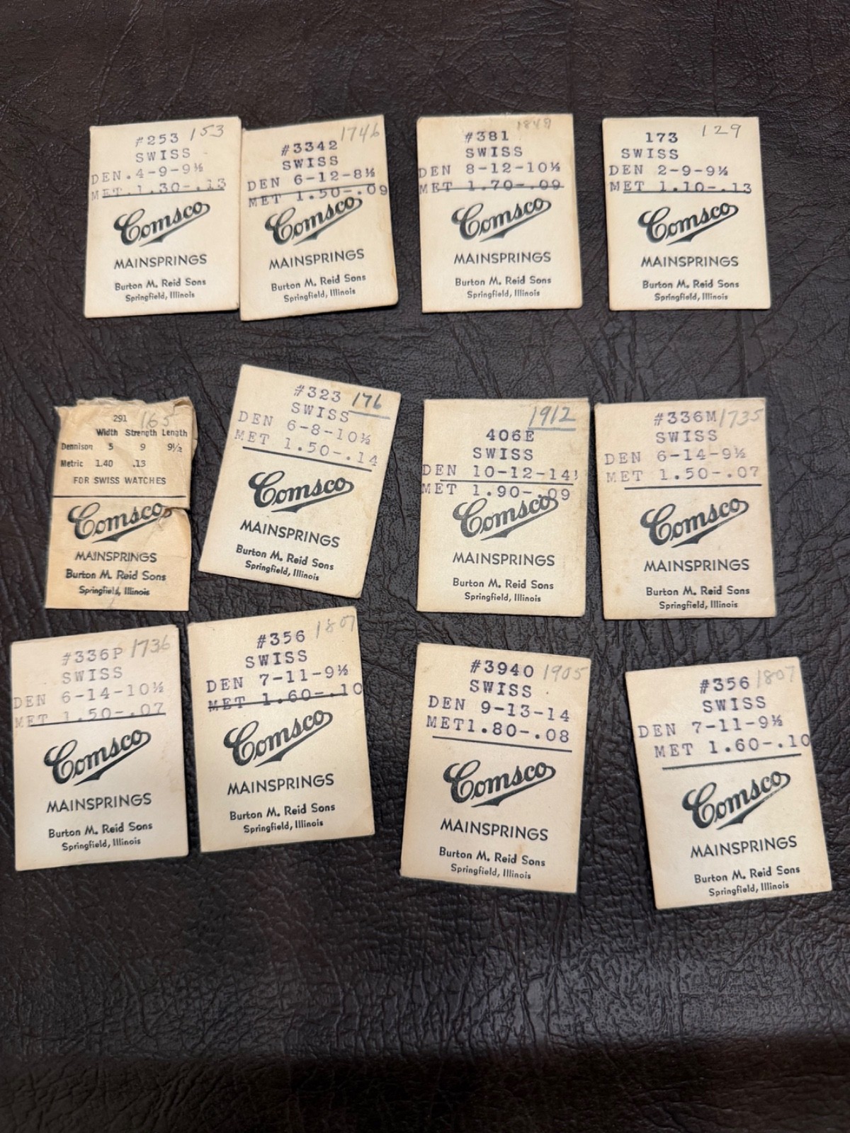 Comsco Swiss Mainspring Lot 12pc Burton M Reid Sons Springfield IL
