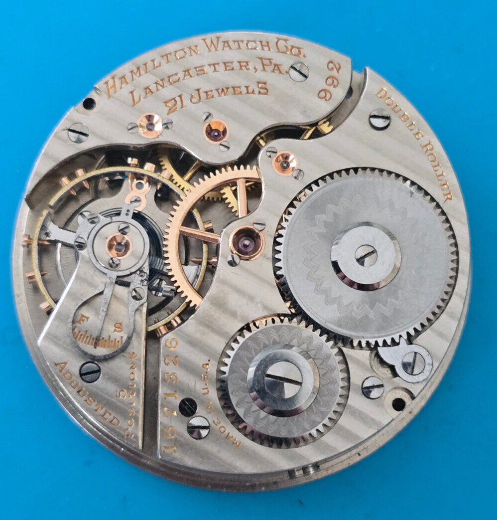 CLEAN VINTAGE 16 SIZE HAMILTON GRADE 992 P MODEL 2 POCKET WATCH MOVEMENT PARTS