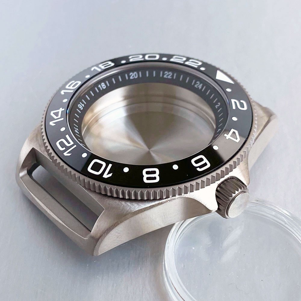 Prevent Allergy Sapphire Glass 42MM Titanium GMT Watch Case Fit NH34 NH35 NH36