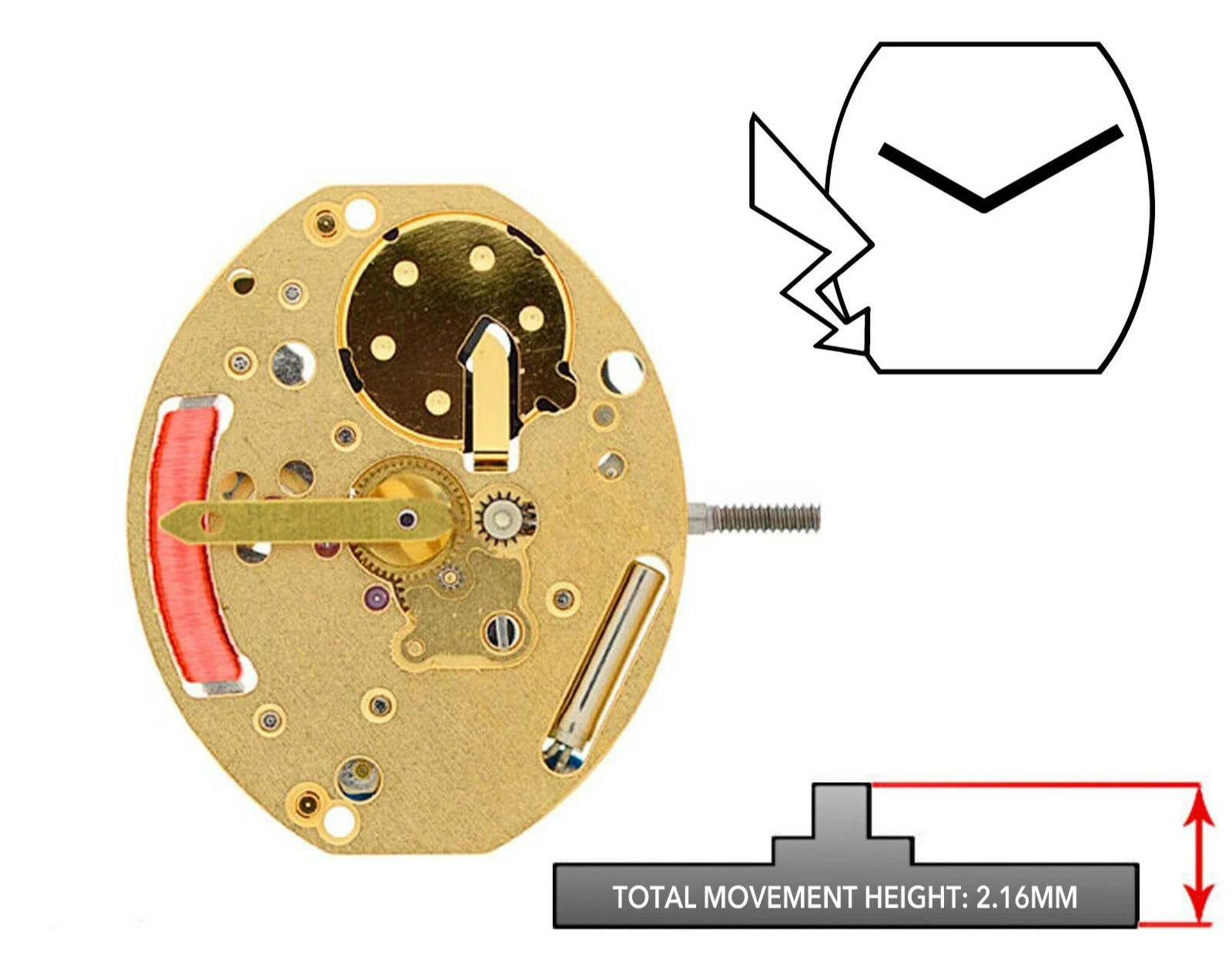 ETA E03.001, 2 Hands, Swiss Made Quartz Watch Movement Ht. 2.20MM