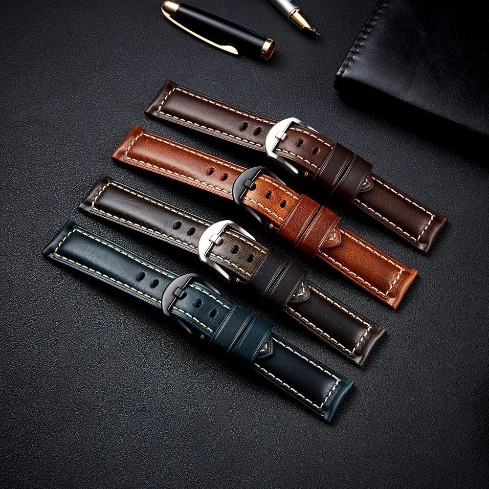 Premium Leather Watch Strap 20mm 22mm 24mm Replacement Band