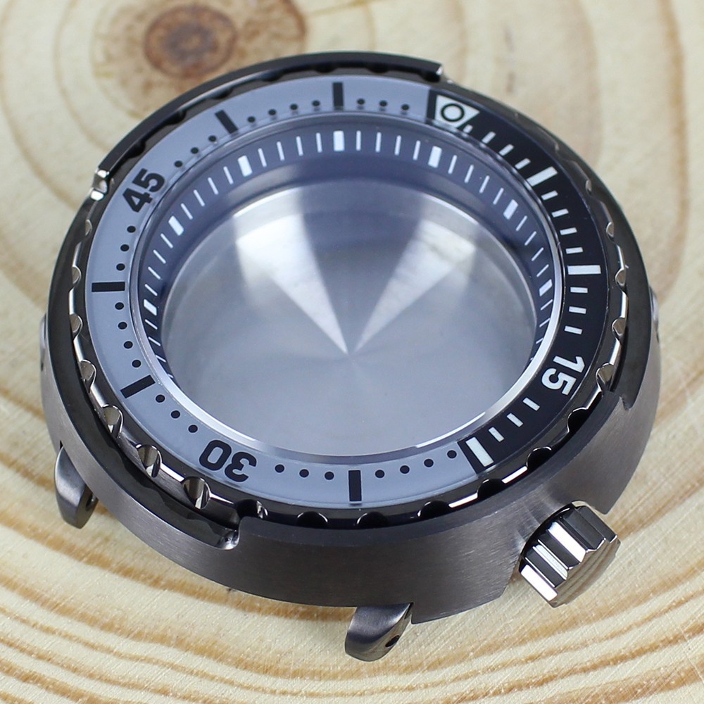 47mm Gun-Color Watch Case Modify Seiko Tuna Can Mod Sapphire For NH35 34 NH36 38